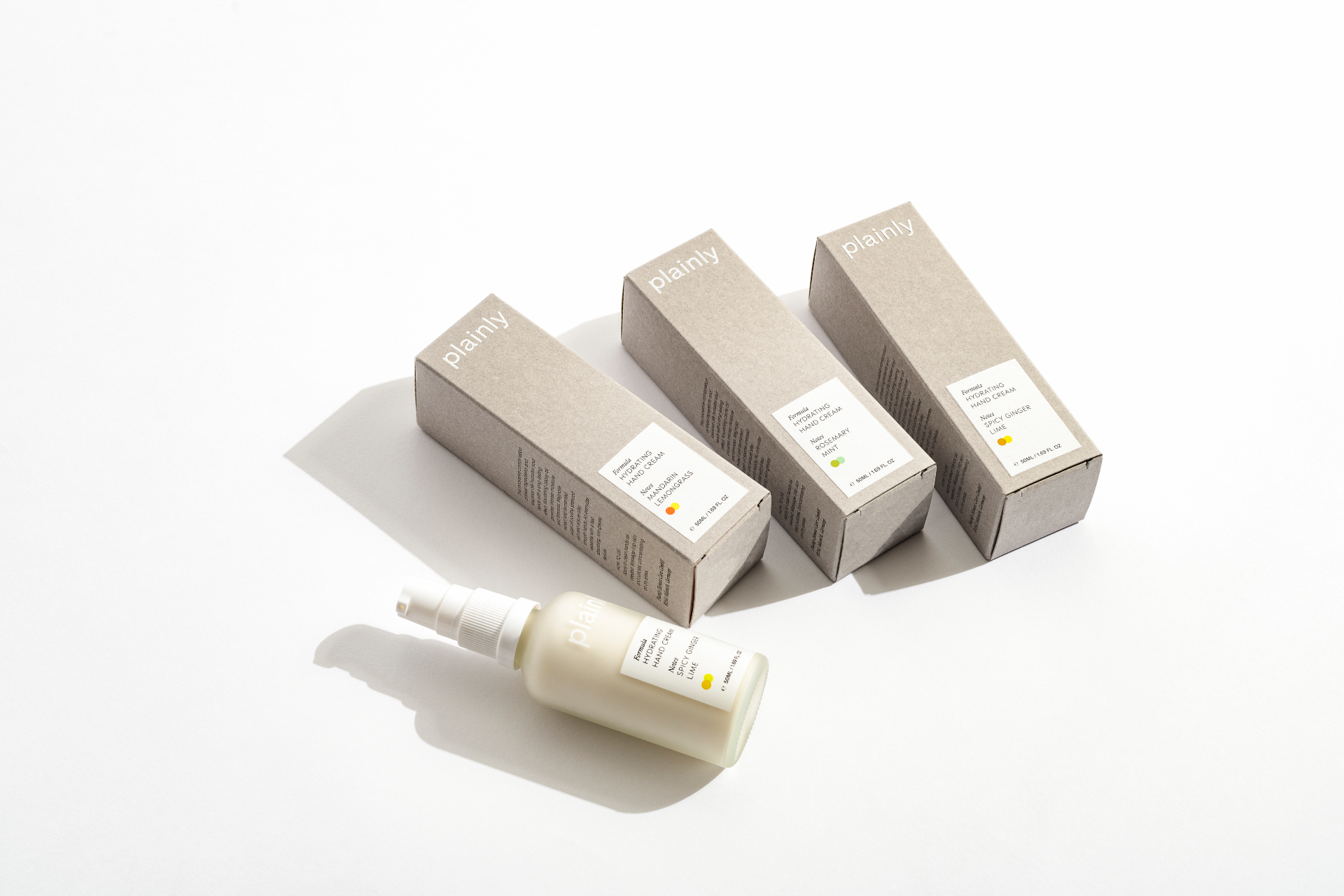 Plainly Hydrating Hand Cream trio of boxes with bottle
